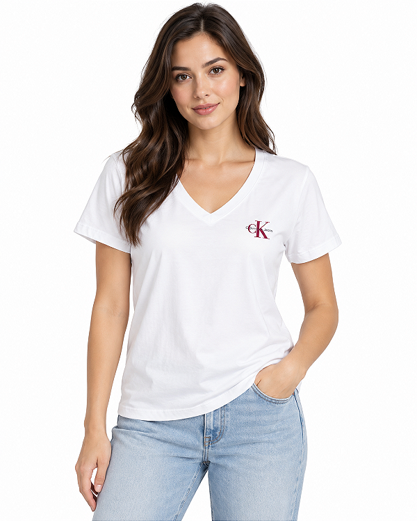 T-shirt CKJ V branca CF40C01B