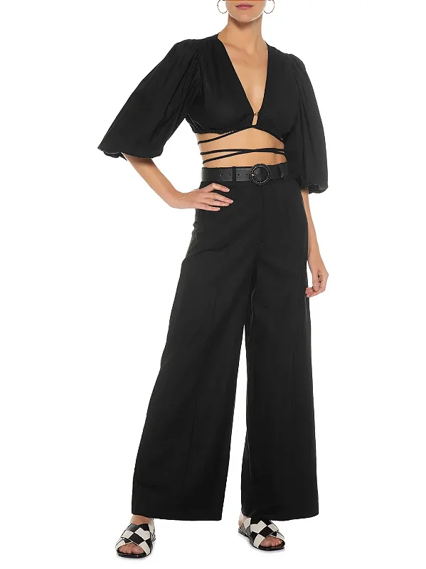Blusa amarração com manga preta Farm 304470