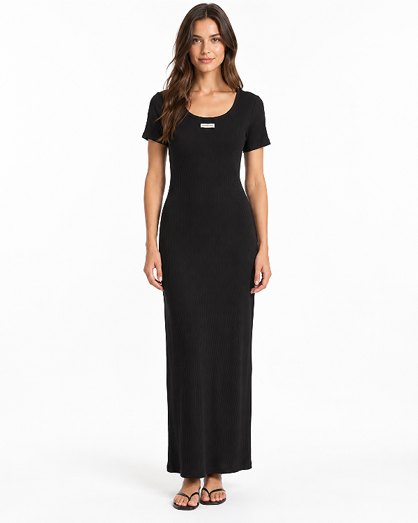 Vestido canelado longo preto MYFT 502VE011896