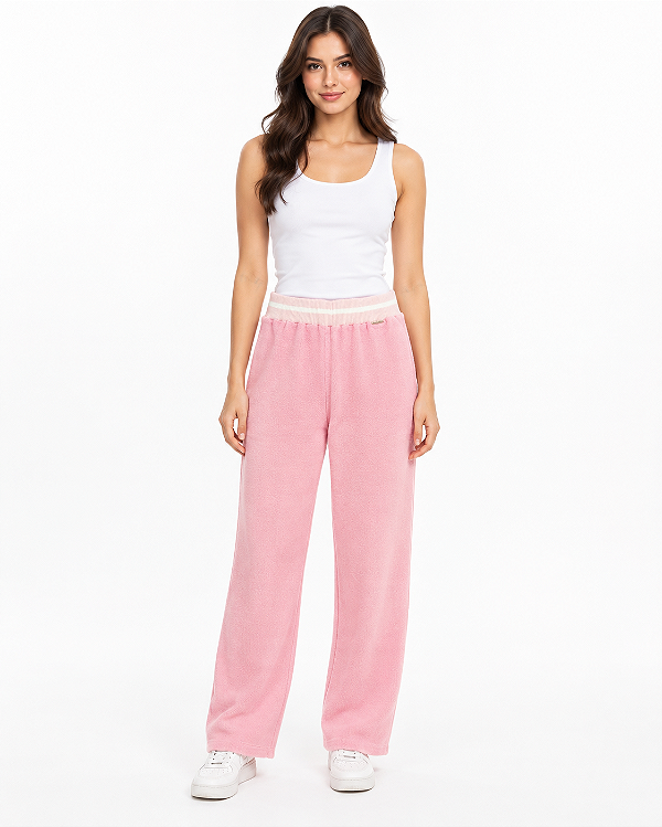 Calça wide leg cintura media rosa claro MYFT 502CF002976