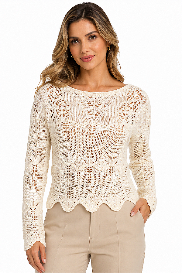 Blusa tricot manga longa off white MYFT503BL001778