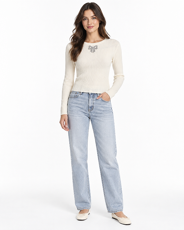 Blusa tricot manga longa branca MYFT 503BL001601