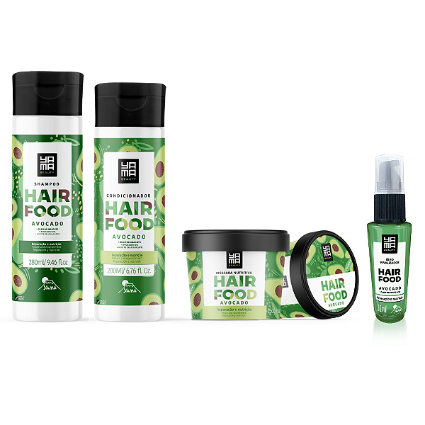 Kit Hair Food Abacate Yamá Shampoo + Condicionador + Máscara + Óleo Finalizador