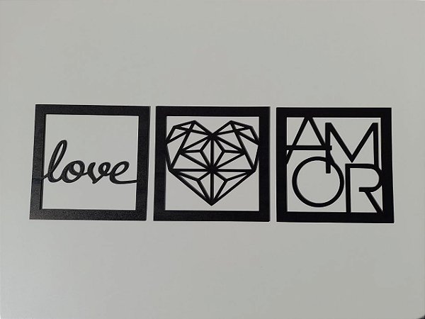 Quadro Decorativo Vazado Amor Love 3mm Preto