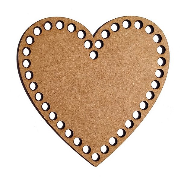 Base Coração 15cm Cesto Fio de Malha/Crochê MDF - Kit 20 unidades