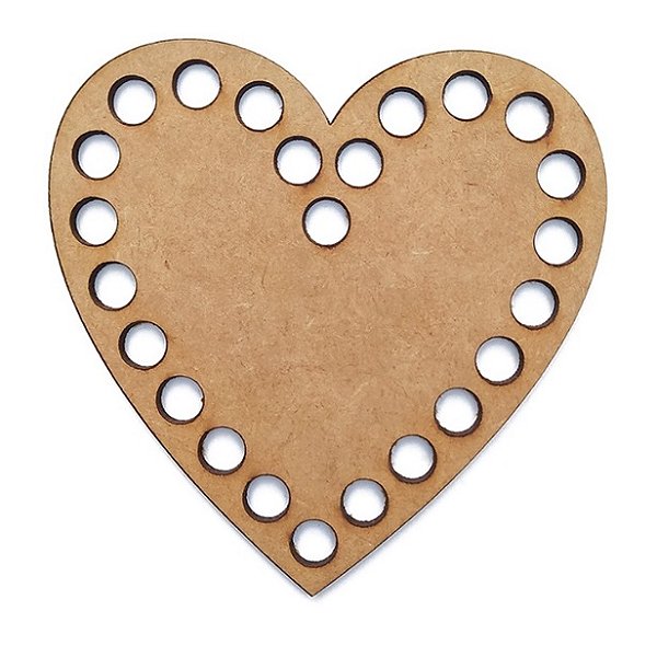 Base Coração 10cm Cesto Fio de Malha/Crochê MDF - Kit 20 unidades