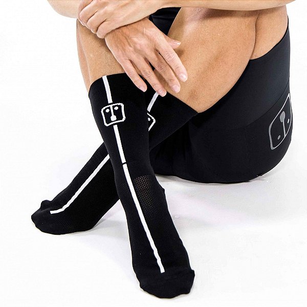 Meia de Ciclismo Ahau Preta e Branca