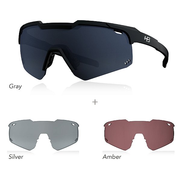 Óculos HB Shield Evo Road - Matte Black - kit 3 lentes: Gray, Silver e Âmbar