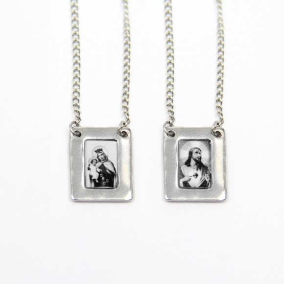 Escapulário N Sra do Carmo aço inox preto e branco