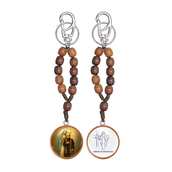 Chaveiro dezena madeira São Maximiliano Kolbe