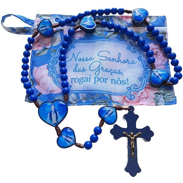 Terço acrílico Nossa Senhora das Graças + bolsinha zíper