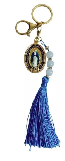 Chaveiro mosquetão Maria Concebida c/ franja