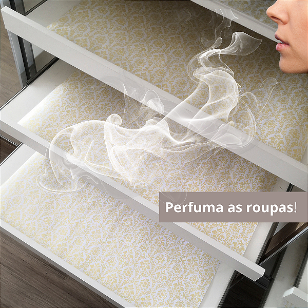 Papel de Gaveta Perfumado - Arabescos - Cor Dourado- Tipo CK one - Caixa com 5 folhas