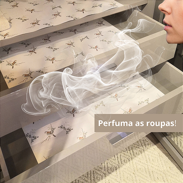 Papel perfumado para gavetas Estampa Passarinho - Rolo com 5 Folhas