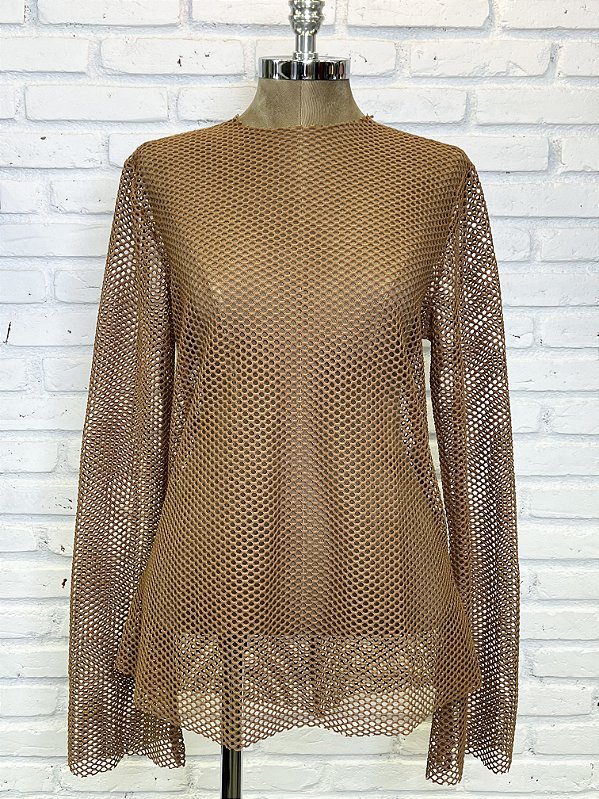 Blusa Tela Manga Flare Camel