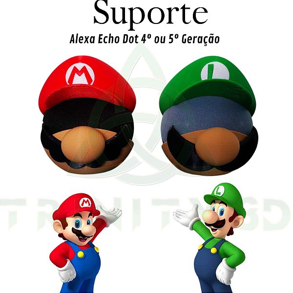 Suporte para Alexa Echo Dot 4ª ou 5ª Geração Super Mário e Luigi
