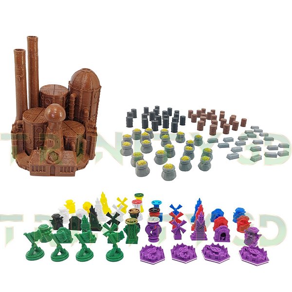 Fábrica + Estruturas + tokens Recursos 3D Scythe board game