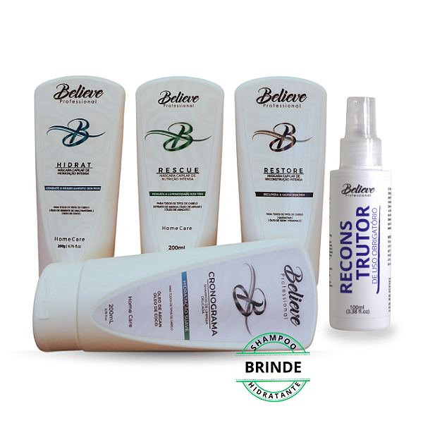 Cronograma Capilar Professional + Reconstrutor de Uso Obrigatório + Shampoo Hidratante (Brinde)