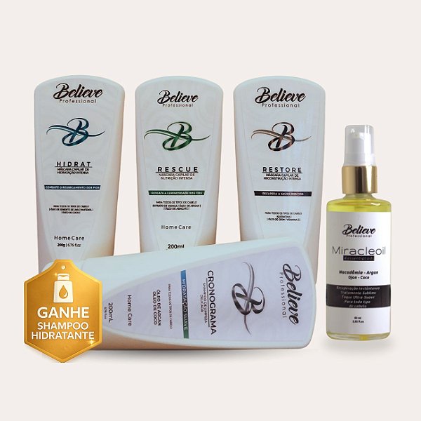 Cronograma Capilar + Óleo Finalizador + Shampoo Hidratante (Brinde)