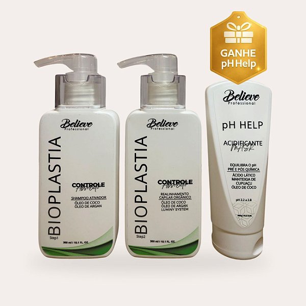 Progressiva orgânica Bioplastia Capilar 300ml + Acidificante pH Help (Brinde)