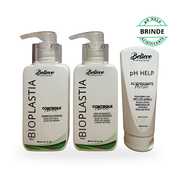 Progressiva orgânica Bioplastia Capilar 300ml + Acidificante pH Help (Brinde)