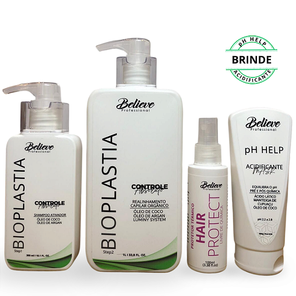 Kit Progressiva Orgânica 1L + Hair Protect + Acidificante pH Help 200ml de Brinde