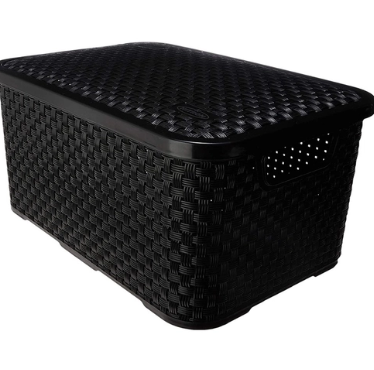 CAIXA ORGANIZADORA RATTAN PRETA COM TAMPA 20L - ARQPLAST