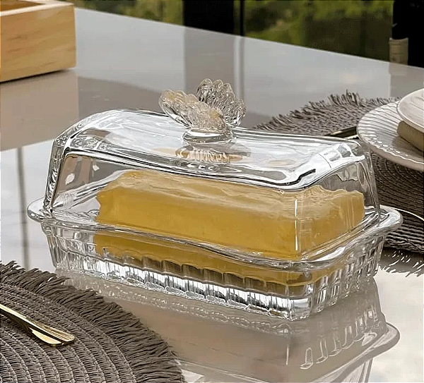 MANTEIGUEIRA DE VIDRO COM TAMPA BUTTERFLY 17x10cm - WOLFF