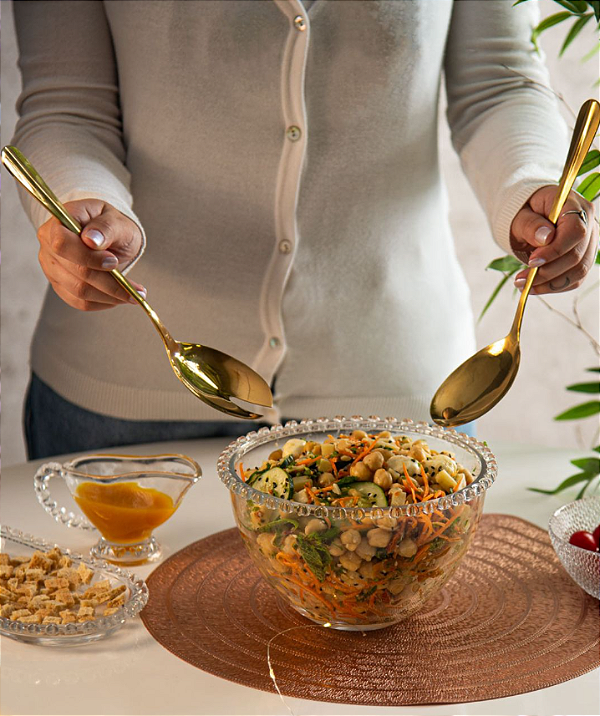 CONJUNTO 2 PEÇAS AÇO INOX PARA SALADA POSITANO DOURADA 27CM -LYOR