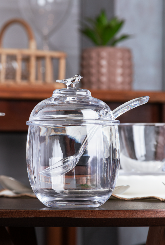 AÇUCAREIRO DE CRISTAL ECOLÓGICO COM TAMPA E COLHER BIRD 150ML - WOLFF