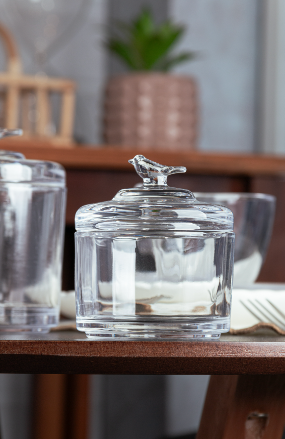 POTE DE CRISTAL ECOLÓGICO COM TAMPA BIRD 7,5X8,5CM - WOLFF