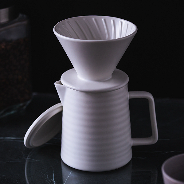 BULE DE CERÂMICA COM SUPORTE PARA FILTRO E TAMPA CINZA 600ML - WOLFF