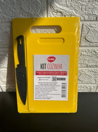 KIT 3 PEÇAS COM 2 TÁBUAS PLÁSTICAS E 1 FACA AÇO INOX - CLINK