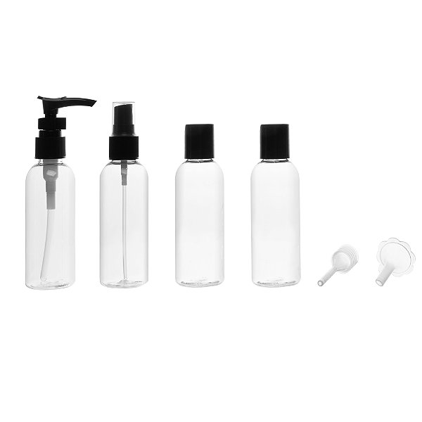 CONJUNTO 4 FRASCOS PARA VIAGEM DE PLÁSTICO COM TAMPA PRETA - LYOR