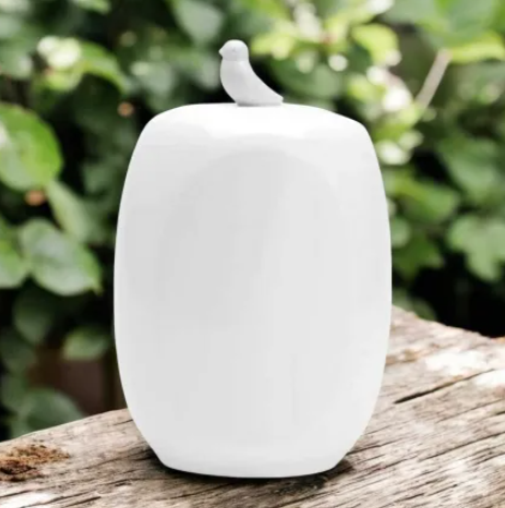 POTE DE PORCELANA COM TAMPA BIRDS BRANCO 8x6x11cm - WOLFF