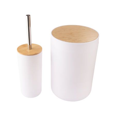 KIT 2 PECAS BANHEIRO BRANCO PLASTICO PP E BAMBU 19CM - CLINK