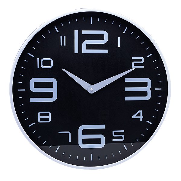 RELOGIO DE PAREDE EM PLASTICO PRETO COM BRANCO 30,5cm - LYOR