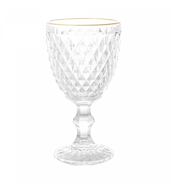 TAÇA DE VIDRO PARA ÁGUA BICO DE ABACAXI COM FIO DE OURO 325ML - LYOR