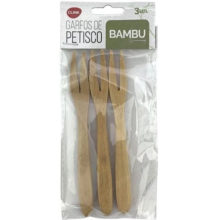 KIT GARFOS DE PETISCO DE BAMBU COM 3 UNIDADES - CLINK