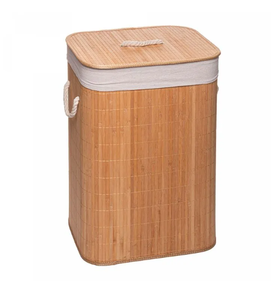 CESTO PARA LAVANDERIA DE BAMBU COM TAMPA NATURAL 57X40X30CM - LYOR