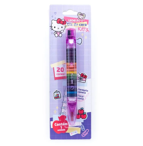 CANETA GIZ DE CERA TROCA PONTA 20 CORES HELLO KITTY - LEONORA
