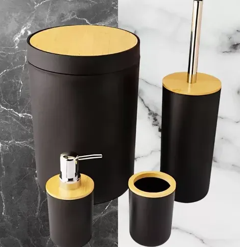 KIT REDONDO DE BANHEIRO LUXO 4 PEÇAS TAMPA EM BAMBU - FLASHGOODS