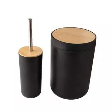 KIT 2 PECAS BANHEIRO PRETO PLASTICO PP E BAMBU 19CM - CLINK