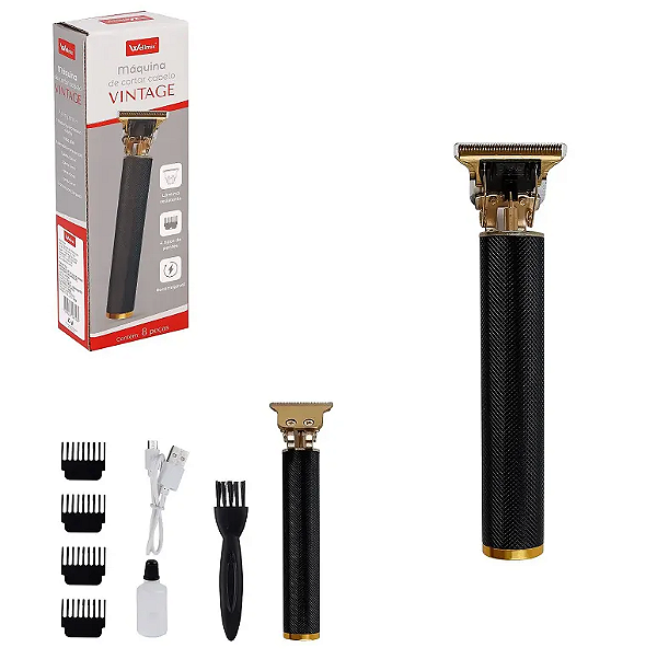 MÁQUINA DE CORTAR BARBA E CABELO VINTAGE COM 4 PENTES - WELLMIX