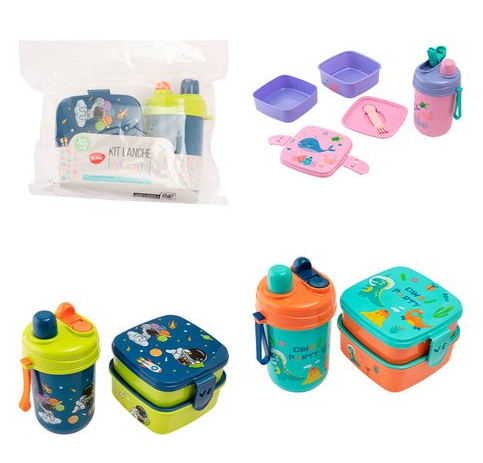 KIT LANCHE INFANTIL GARRAFA 600ML E MARMITAS DUPLA 300 E 500ML - CLINK