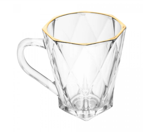 CANECA DE CRISTAL ECOLÓGICO DIAMOND COM FIO DE OURO 180ML - LYOR
