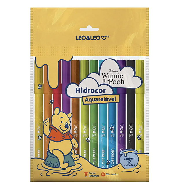 CANETINHA HIDROCOR URSINHO POOH OPPBAG 12 CORES - LEONORA
