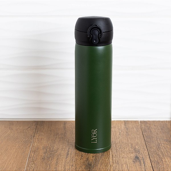 GARRAFA TERMICA DUPLA PAREDE DE ACO INOX COM TAMPA VERDE 410ML - LYOR