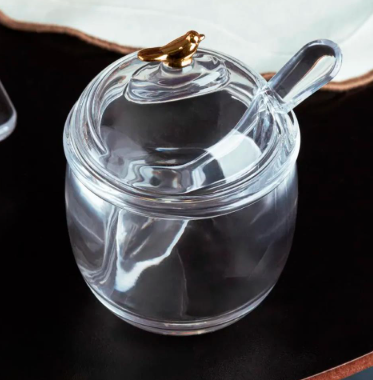 AÇUCAREIRO COM COLHER E TAMPA DE CRISTAL ECOLÓGICO GOLDEN BIRD 150ML - WOLFF