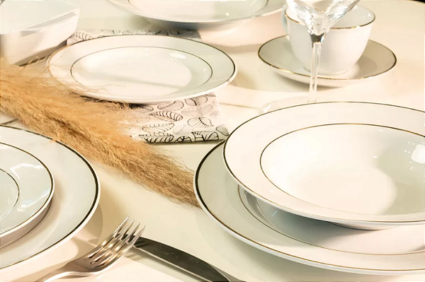 APARELHO JANTAR ESTALEIRO EM PORCELANA FIO DE OURO DOURADO 20 PEÇAS - NDI